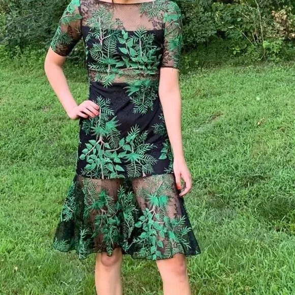 NEW Tadashi Shoji Dakar Green Lace Midi Dress $498